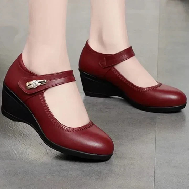 女性用エレガントミッドヒールコンフォートパンプス