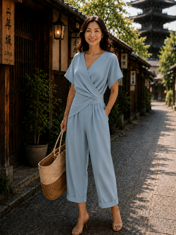 レディース ラップフロント クロップドパンツ セットアップ