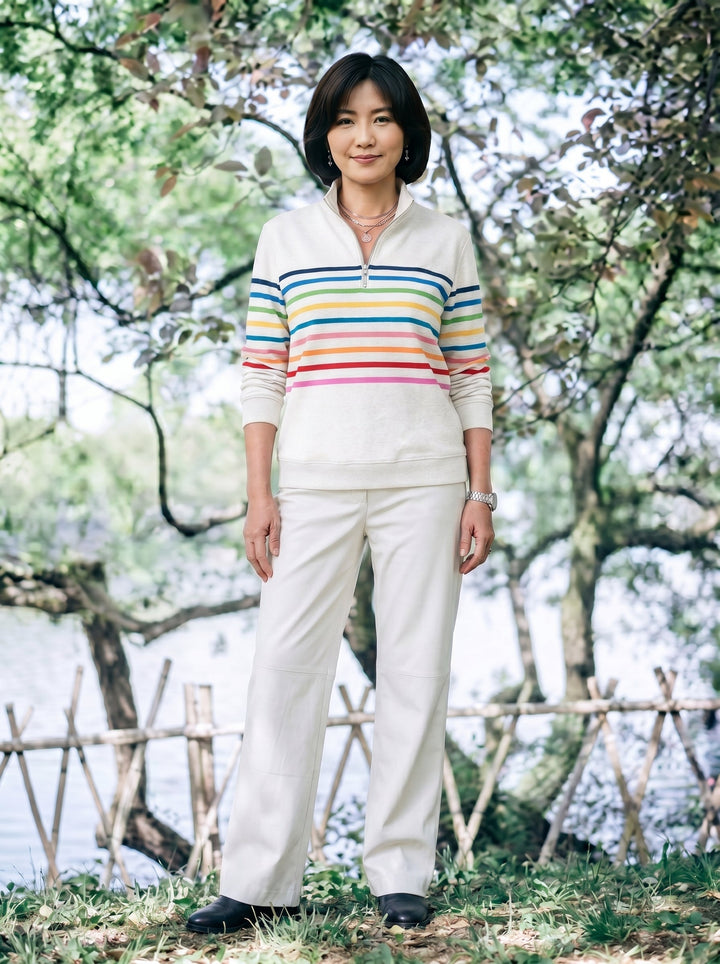 アオイフェ・デイリーストライプハーフジップニット