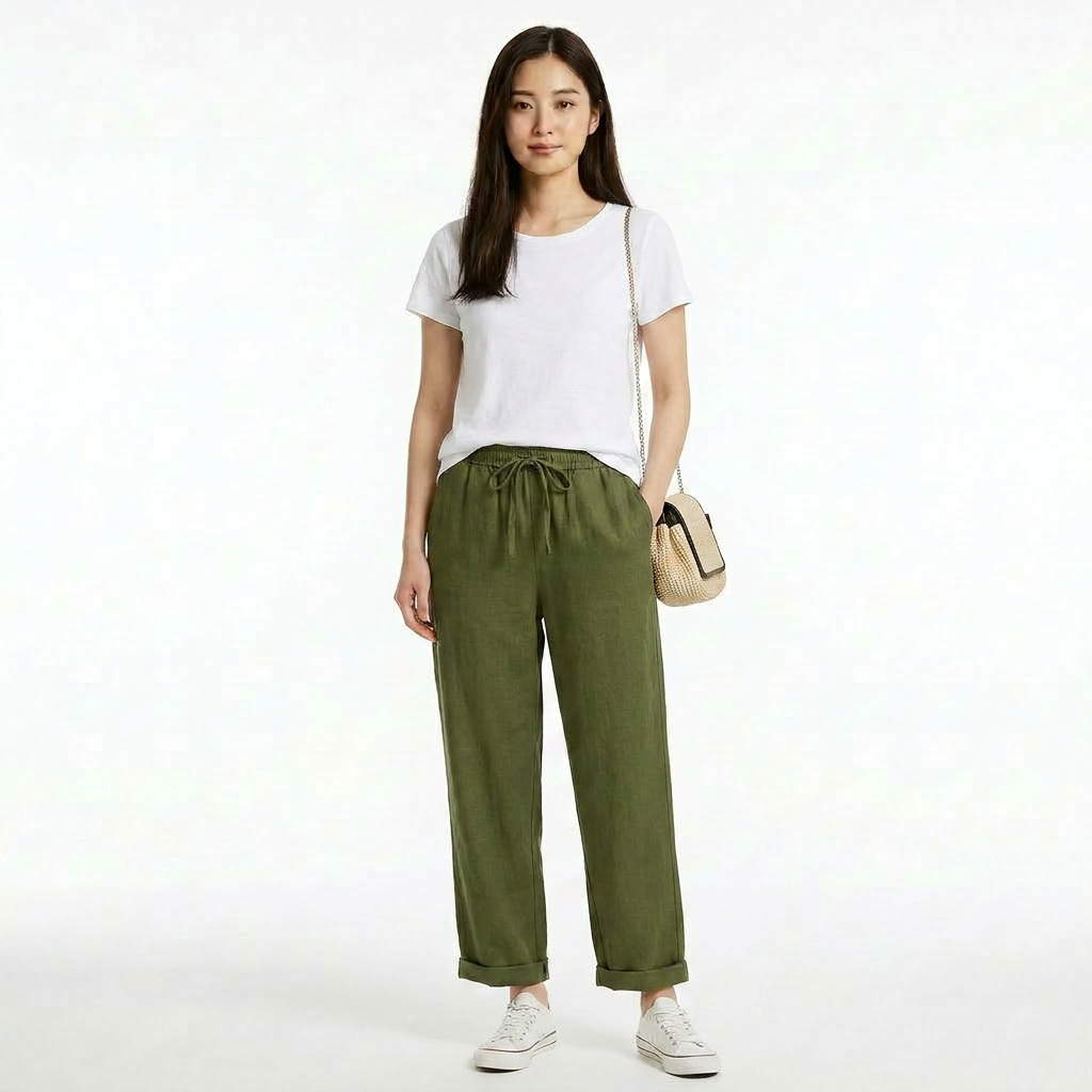 レディース コットンリネン混 カジュアルパンツ
