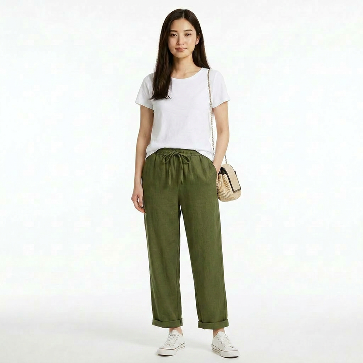 レディース コットンリネン混 カジュアルパンツ