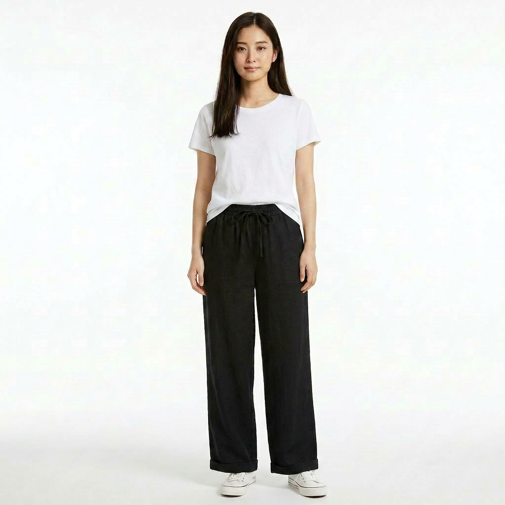 レディース コットンリネン混 カジュアルパンツ