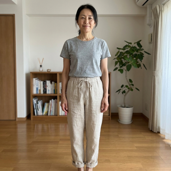 レディース コットンリネン混 カジュアルパンツ