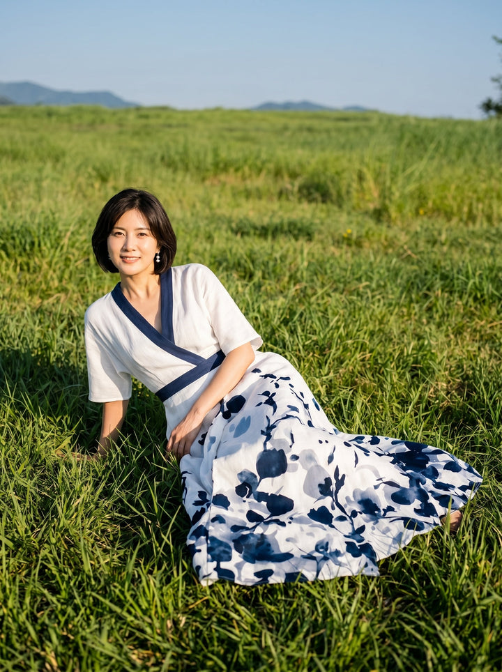 菜々子 | エレガントな花柄Aラインワンピース