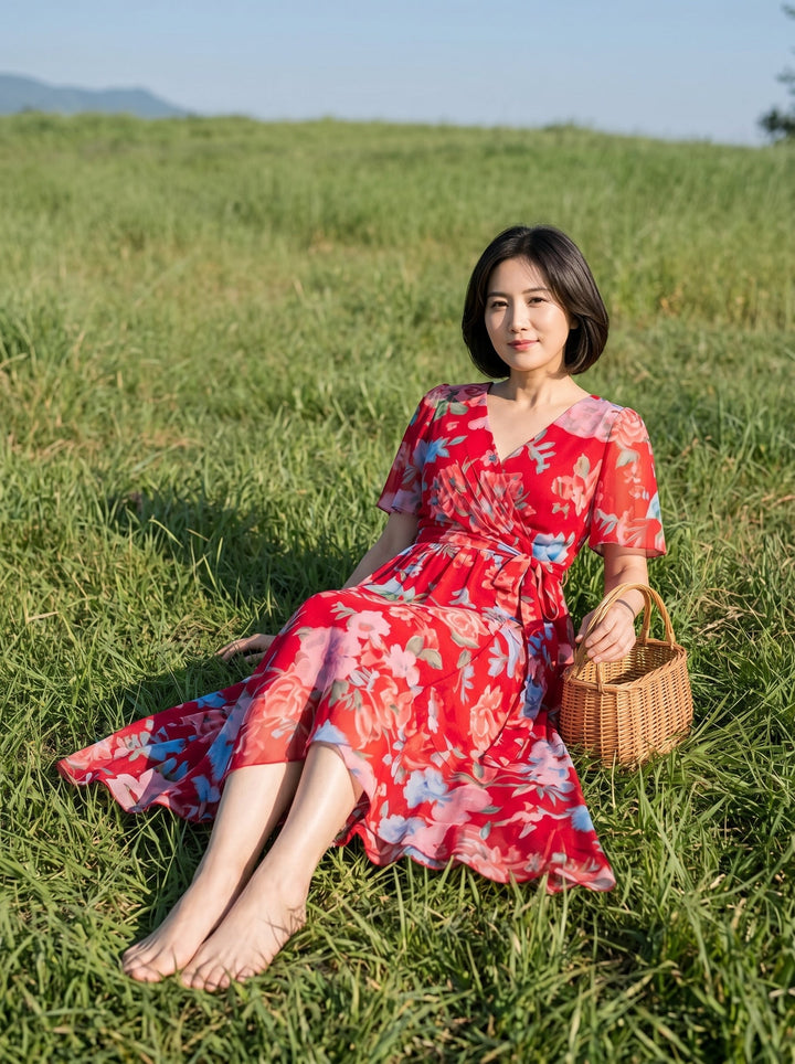 ナオミエ・優雅な花柄夏ドレス